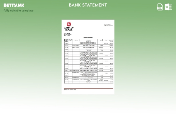 Модерен стил Шаблон за зборови за извод на сметката на Банката на Тексас во САД